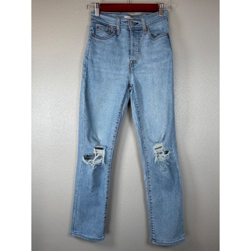 Levi's Wedgie Straight Jeans Light‎ Wash Ripped Distressed Women's Size 24
